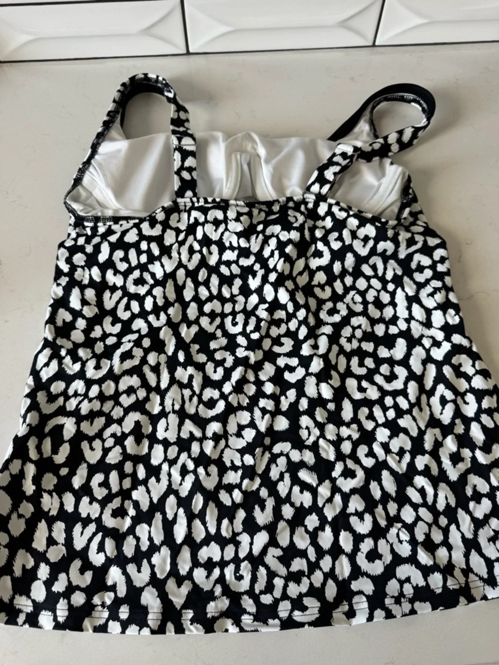 Lands' End Black and White Leopard-Print Swim Tankini - Picture 2 of 4